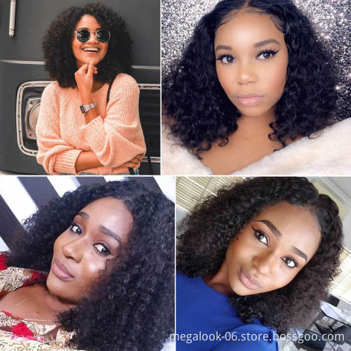 Cheap Women Jerry Curl  Wave Cut Cuticle Aligned Short Human Hair Lace Front Wig For Black Women